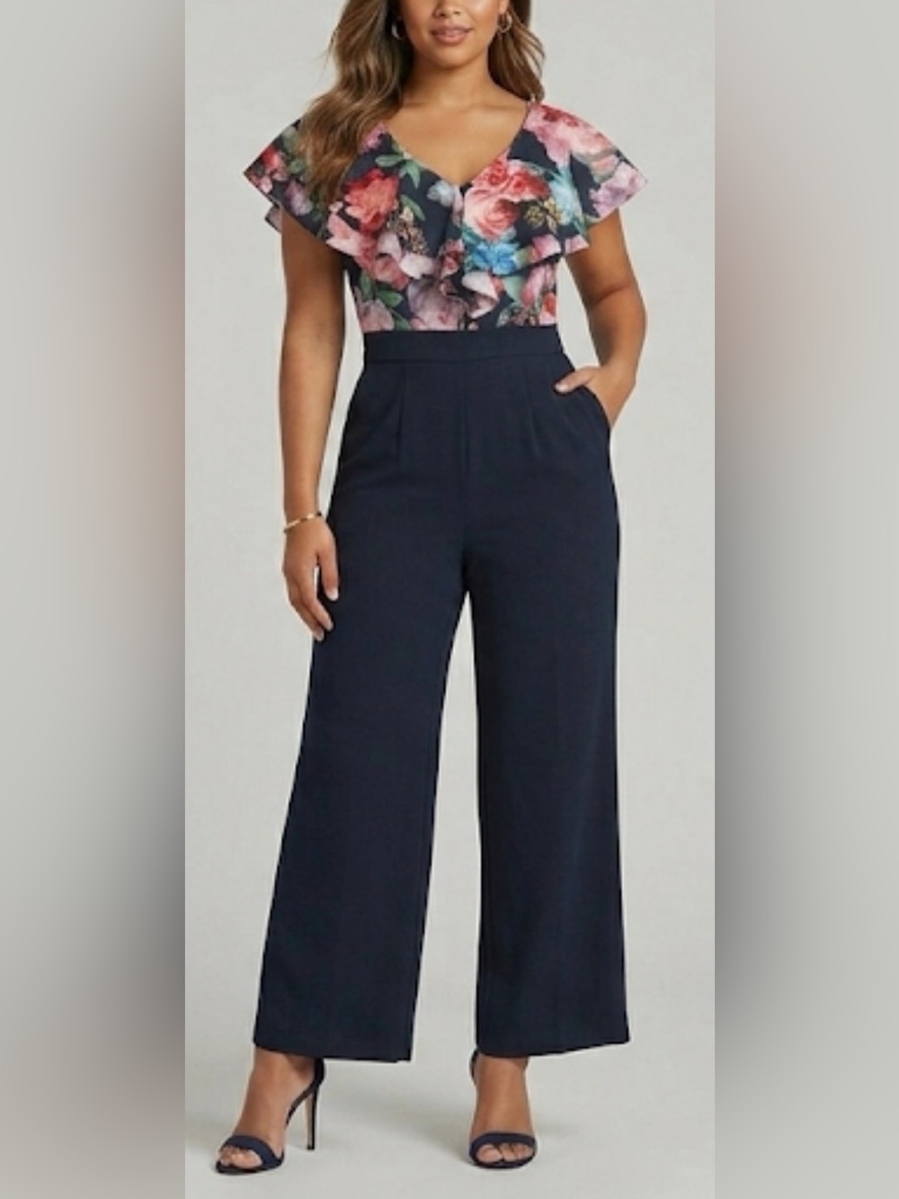 Maggy London Navy Floral Jumpsuit, Size 4
